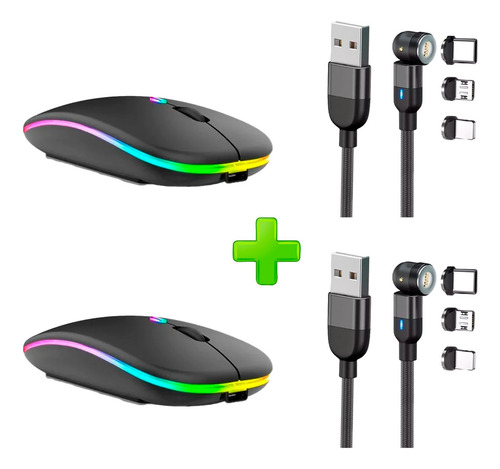 Mouse Inalámbricos Rgb + Cables De Carga Magnético 360 4pzs Negro