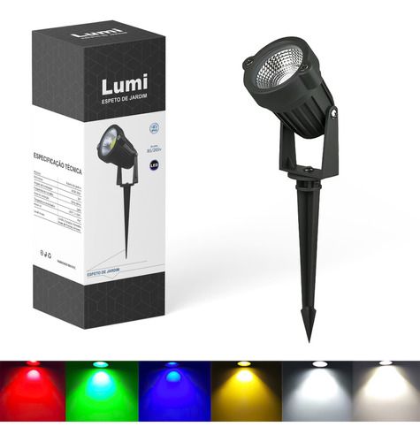 Kit 2 Luminária Espeto De Jardim Bivolt Ip67 Com Led 9w Rgb Colorido Lumi