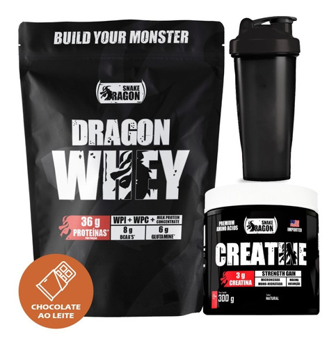 Kit Dragon Whey + Creatina Monohidratada Pote 300g + Coq