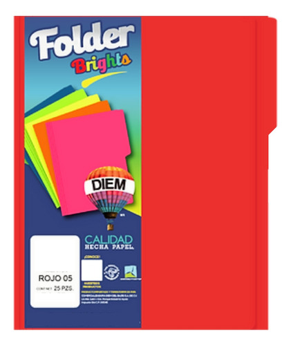 Folder Tamaño Oficio Colores Brillantes 25 Pzas Color Rojo