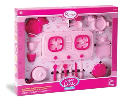 Conjunto de cozinha infantil com fogão e acessórios de brinquedo Roma Color Pink