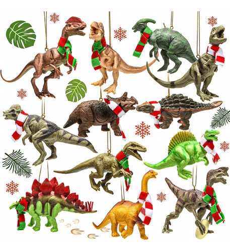 Jenaai 12 Adornos De Dinosaurio De Navidad Para Niños, Ado.