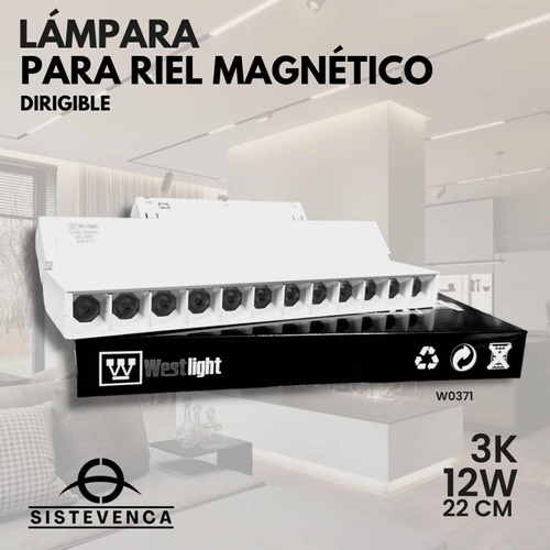 Lámpara Led Direccionable Para Riel Magnético 3k 12w 22cm