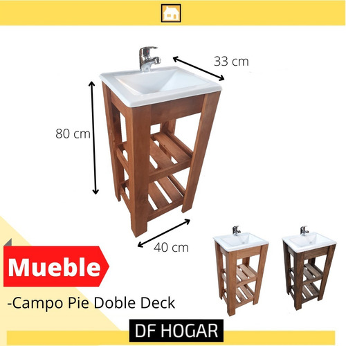 Imagen 2 de 8 de Vanitory Campo Pie Doble Deck 40cm + Bacha (6)