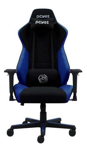 Cadeira de escritório Pcyes Mad Racer V8 Turbo gamer ergonômica  preto e azul com estofado de poliéster