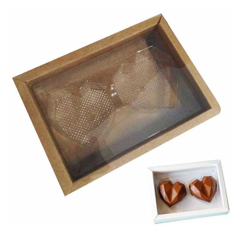Imagem 1 de 1 de Caixa Coração Diamantado 2 Cavidades Kraft - Pacote 5 Unid