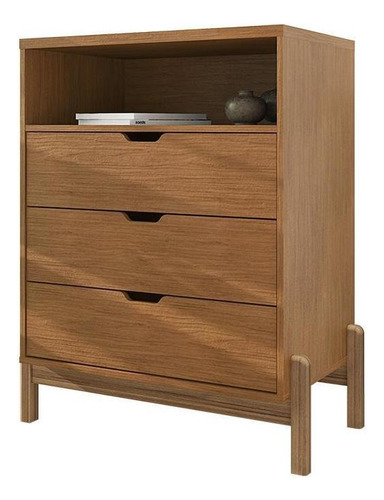 Cômoda Quarto Antares 3 Gavetas Com Pés De Madeira Maciça Cor Cedro