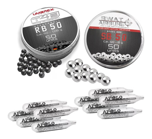 Imagen 1 de 9 de Postas Umarex De Goma Calibre Y Acero .50 + 10 Garrafas Co2