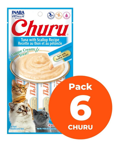 Churu Atún Con Ostiones Para Gatos Pack 6 Unidades -24 Tubos