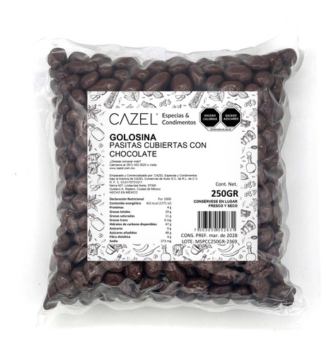 Pasitas Cubiertas Con Chocolate 250gr