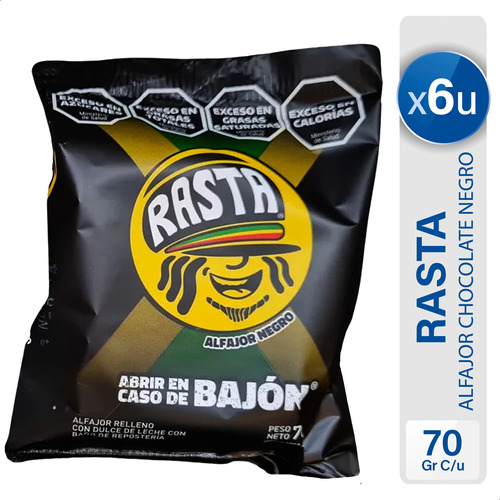 Alfajor Rasta Chocolate Negro Para Bajon X6 - Mejor Precio