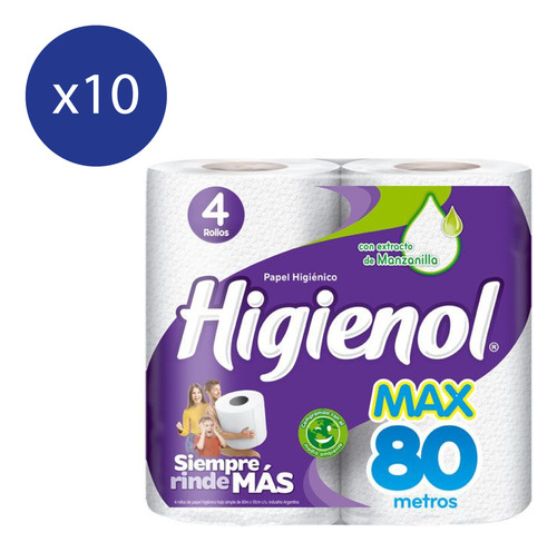 Papel Higiénico Higienol Max 80 Metros Bolsón X 10
