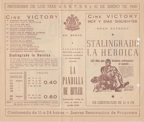 1945 Programa Cine Victory Stalingrado La Heroica 2a Guerra