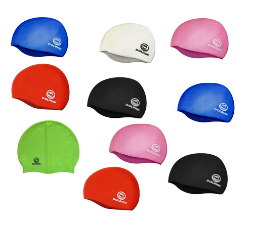 Gorros De Natación Dolphin 100% Silicona Liso Kit X10 Unid Color Surtidos Tamaño Adultos