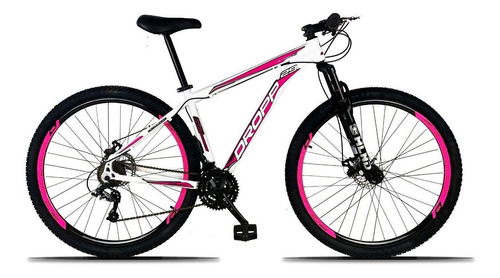 Bicicleta Aro 29 Quadro 21 Freio Disco 21v Branco Rosa Dropp