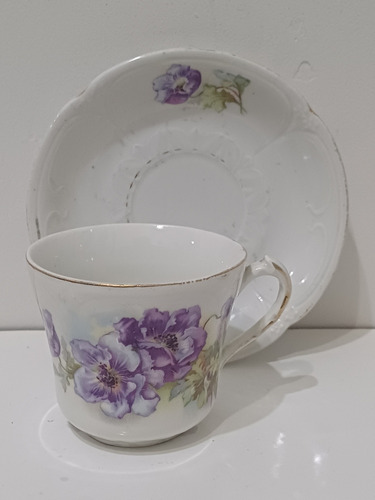 Taza De Té De.porcelana Europea Flores Violetas