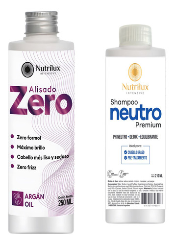 Alisado Zero Brillo  + Shampoo Neutro 100% Libre Se Formol