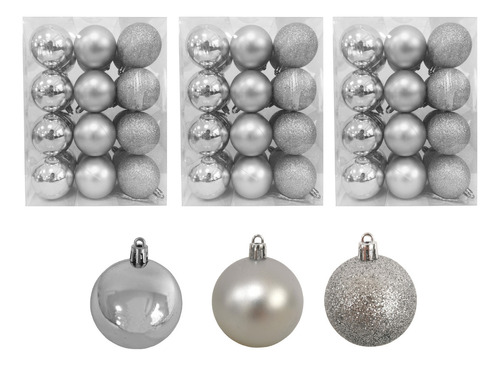 Adorno Navidad 72pz Decoracion Esferas Navideñas 3cm Color Plata Liso
