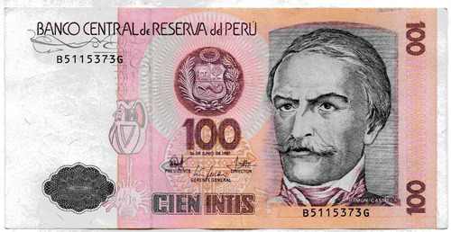 Antiguo Billete 100 Cien Intis Ramón Castilla 1987 Perú