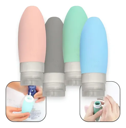 Kit Viagem Porta Shampoo Silicone 4 Peças Mala 90ml