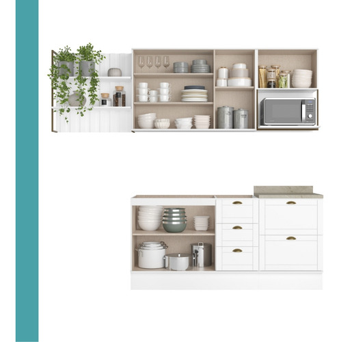 Cozinha completa Milla Pro 100% mdf branco Carraro