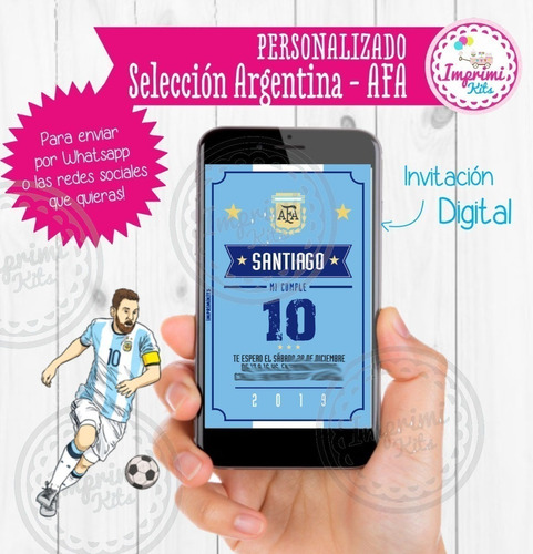 Kit Invitación Selección Argentina Digital Imprimible Afa