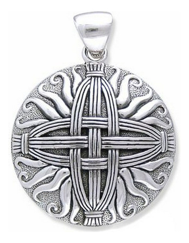 Plata De Ley Tejida Sunray Medallón Santa Brígida - Cruz Cel