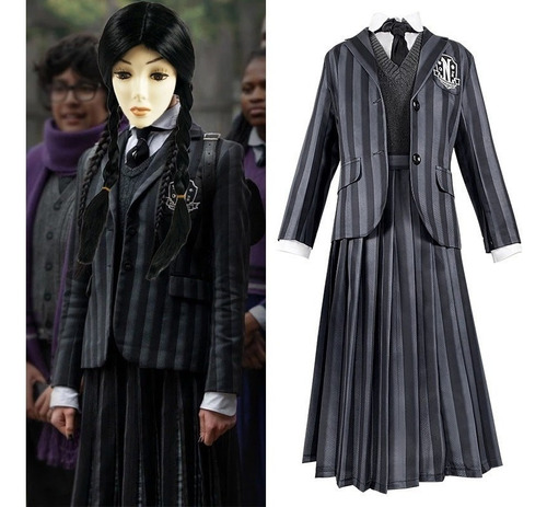 Disfraz De Cosplay Wednesday Addams Para Colegiala Uniformes Escolares Fiesta De Halloween