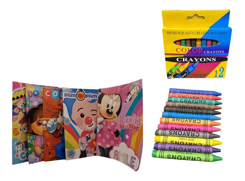 20 Libros Colorear Iluminar Dibujo + 240 Crayolas Crayones 