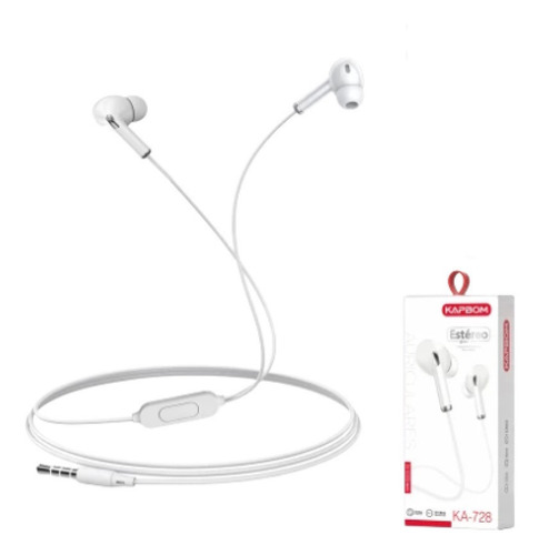 Fone De Ouvido Intra Auricular Com Microfone Kapbom - Ka-728 Cor Branco