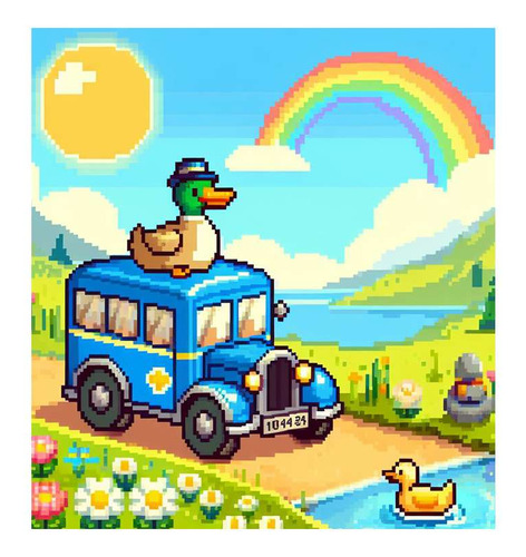 Vinilo 60x60cm Pato Pixel Con Sombrero En Un Bus Sol