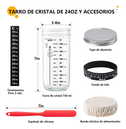 2tarro De Vidrio 24oz Para Masa Madre,con Cuchara Mezcladora