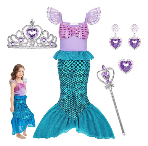 Disfraz De Princesa De Sirena Para Niñas, Con Accesorios