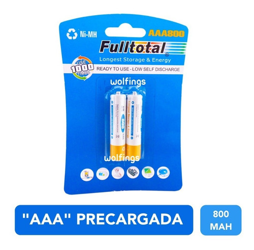 2 Pilas Aaa Recargable 800 Mah Precargadas Ideal Telefono