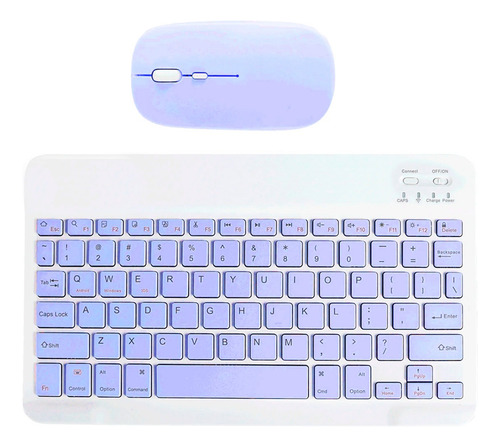 Kit Teclado Recargable Slim + Mouse Bluetooth Usb Portatil Blanco Violeta