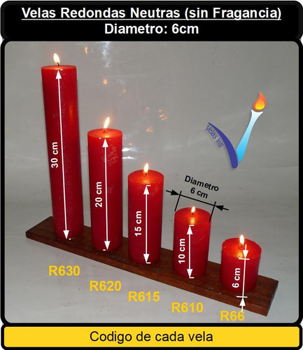 Imagen 3 de 6 de R615 - Pack 6 Vela Redonda Neutra (sin Fraganc) 6x15cm/ 60hs