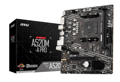 Placa madre MSI A520M-A PRO, Para AMD Ryzen Socket AM4, Gigabit LAN, M.2 NVMe
