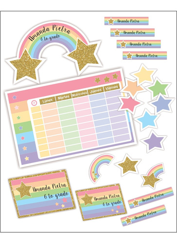 Etiquetas Escolares Imprimibles Estrellas Multicolores