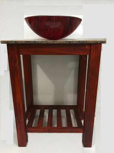 Mueble De Baño + Mesada Granito + Bacha Vidrio Imit.madera