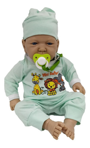 Bebé Reborn Real Baby Con Chupete Accesorios Estampado Verde