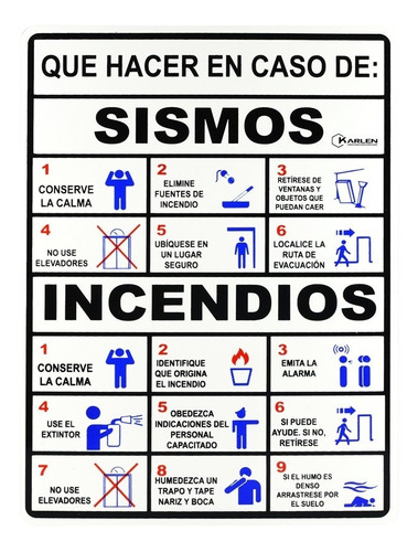 Placa Instrucciones Sismo/incendio 30x40cm