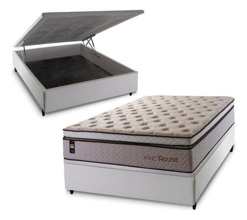 Cama Box Baú Liverpool Bege 138x188x80 C/ Molas Ensacadas
