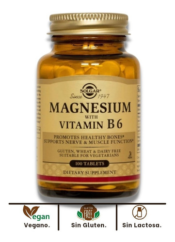 Magnesio + Vitamina B6 | Solgar | 100 Tabletas