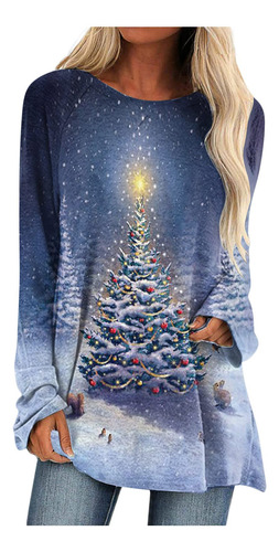 Camiseta Elegante Navidad Para Mujer Estilo Casual Estampado