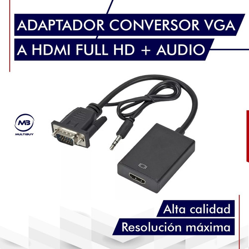 Imagen 2 de 9 de Cable Adaptador Conversor Vga A Hdmi Full Hd + Audio + Usb