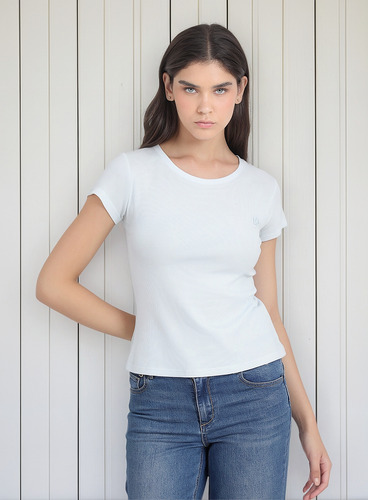 Polera Basica Algodón Ribb, Celeste Liola