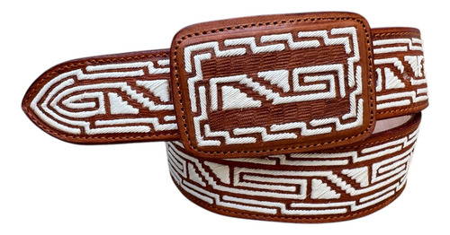 Cinturón Piteado Cinto Pita Fino Original Hecho A Mano Greca Natural Geométrico 34