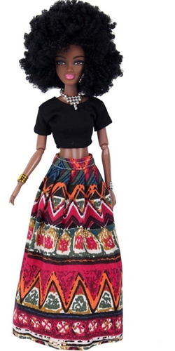 Boneca Africana Cabelo Crespo Estilo Barbie Negra Articulada