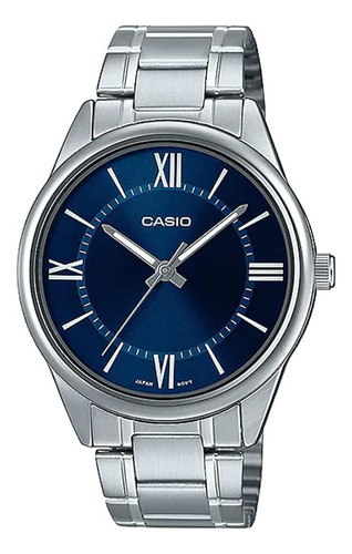 Reloj Casio Mtp-v005d-2b5 Mtp-v005d-2b5 Analógico De Dial Color de la correa Plata Color del bisel Acero inoxidable Color del fondo Azul