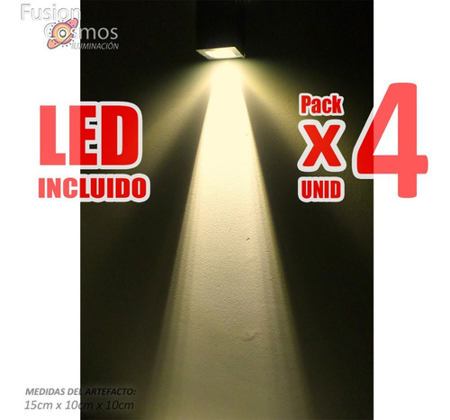 Aplique Led Pared Unidireccional Lente 9fx Potente Pack X4u